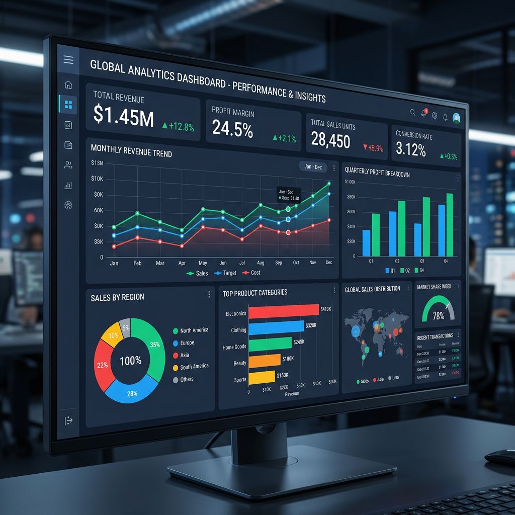 Media monitoring analytics dashboard with charts